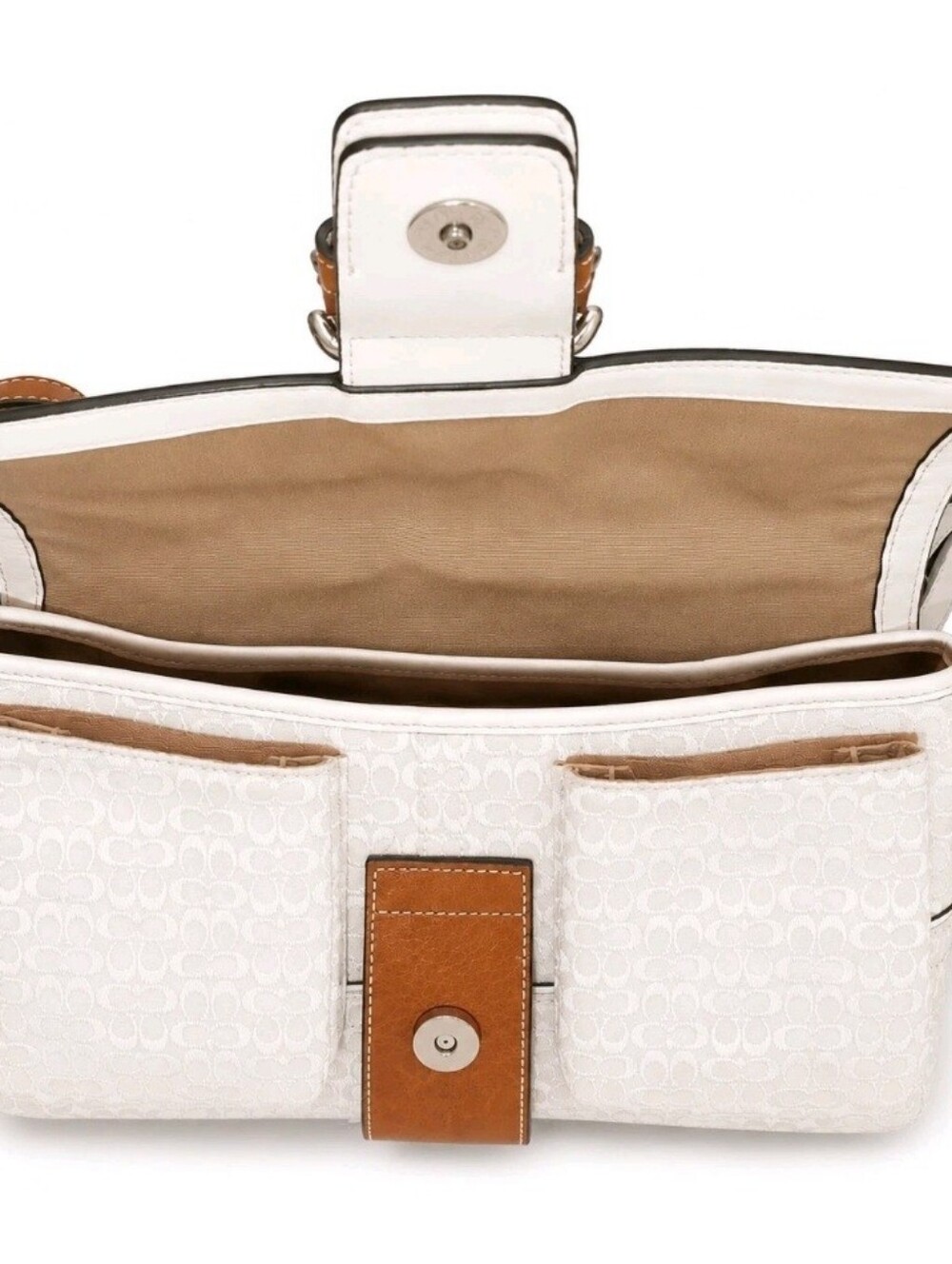 Vintage Coach White and Tan Jaquard Leather Shoulder Bag **NEAR MINT CONDITION** - Picture 12 of 16